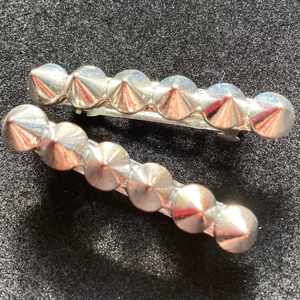 Pair of Silver Cone Spike Hair Barrettes Vintage Y2K Punk Goth